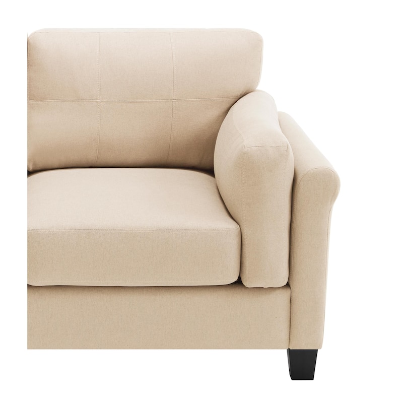 Khaki Modern 79" Button Tufted Linen Upholstered 3-seater Sofa with 2 USB Ports and Solid Square Plastic Foot