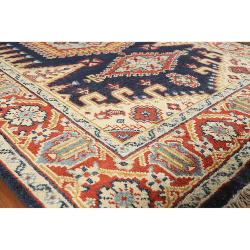 Navy Blue Viss Indian Area Rug Hand-Knotted Wool Carpet - 5'11" x 9'0" - Blue - 5'11" x 9'0"
