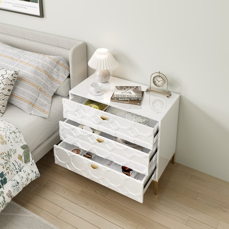 Clihome Modern Wooden Glossy 3-Drawer Storage Chest