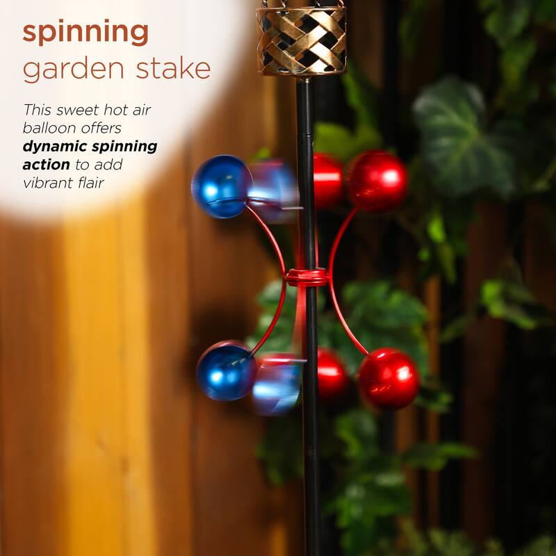 Solar Patriotic Hot Air Balloon Spinning Garden Stake w/ LED