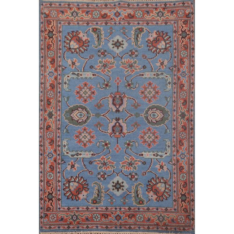 Blue Oushak Accent Rug Hand-Knotted Transitional Wool Carpet - 3'11"x 5'9"