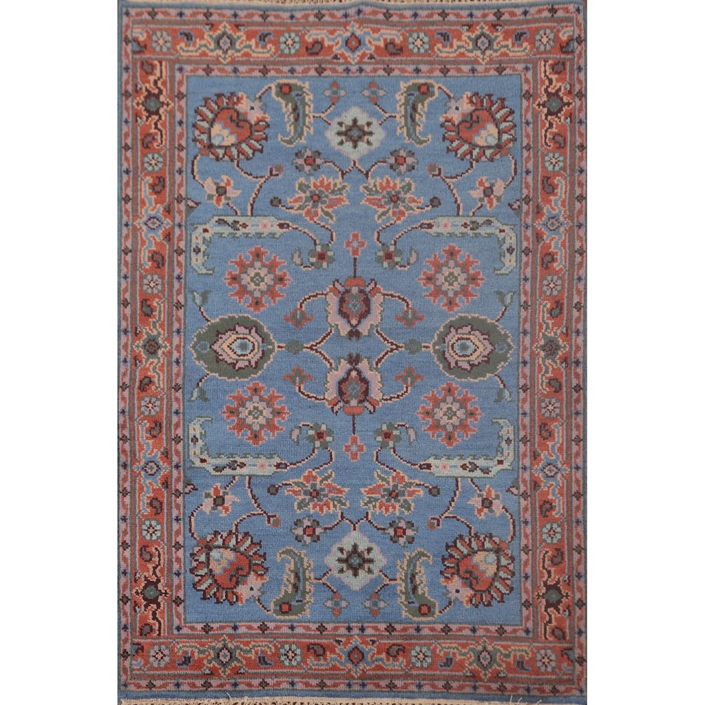 Blue Oushak Accent Rug Hand-Knotted Transitional Wool Carpet - 3'11"x 5'9"