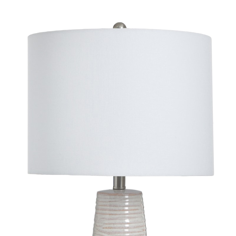 Evian - Two-Tone Ceramic Table Lamp - Speckled Cream, Greige Finish - Brushed Silver Base - White Linen Shade