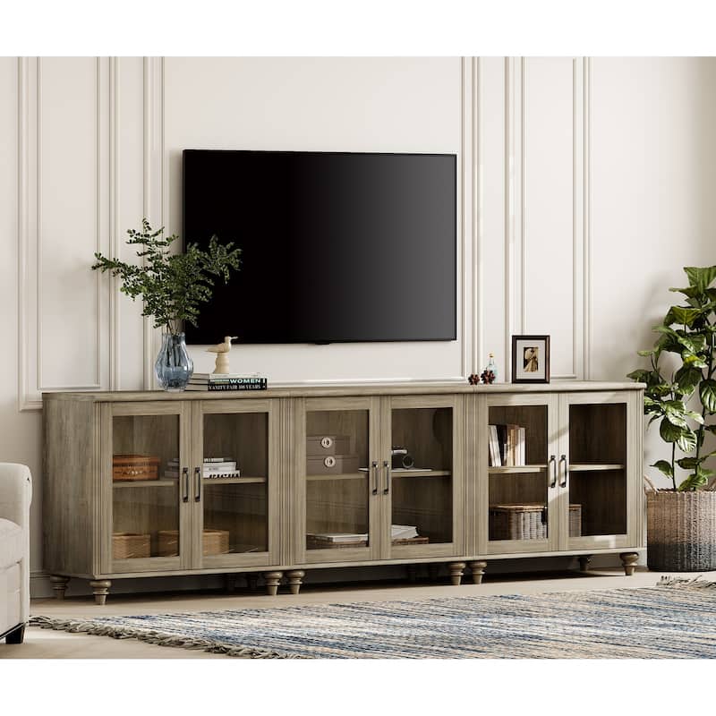 TV Stand with Glass Doors, TV Console Table TV Cabinet