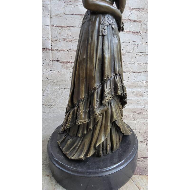 Young Woman In Victorian Fashion Hat Bronze Metal Figure Statue Sculpture Decor