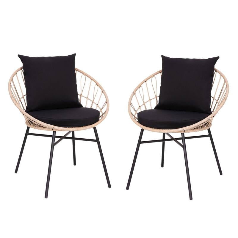 Indoor/Outdoor Boho Rattan Rope Chairs with Back & Seat Cushions