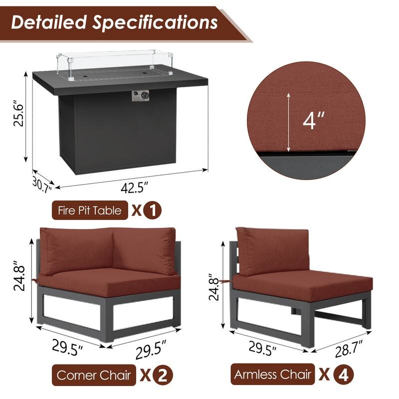 FINCATI Aluminum Outdoor Patio Furniture Conversation Sectional Sofa Set