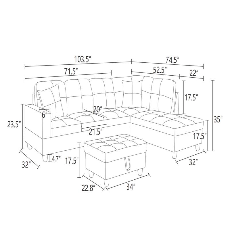 Brown Lint And PVC 3-Piece Couch Living Room Sofa Set