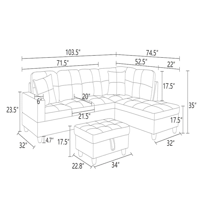 Dark Brown Flannel And PVC 3-Piece Couch Living Room Sofa Set