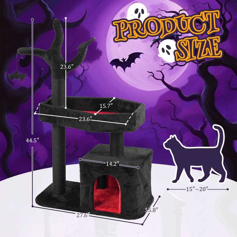 44.5" Heavy Duty Gothic Cat Tree Large Cat Tower Cat Tree for Indoor Cats Spacious Cat Condo Coffin