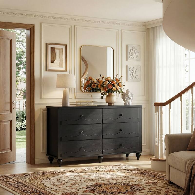 Narill Wave-Inspired 6-Drawer Dresser Closet Organizer, 43-In Chest of Drawers TV Stand