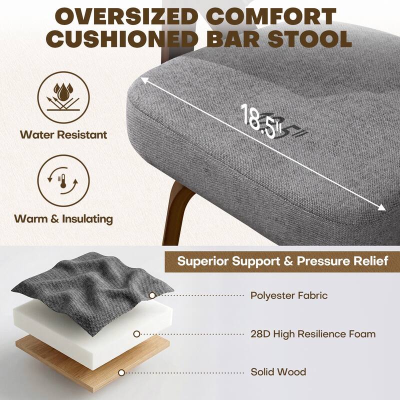 Mid-Century Upholstered Swivel Bar Stool/ Counter Stools with Curved Back - 37.5"H x 20.9"W x 19.9"D