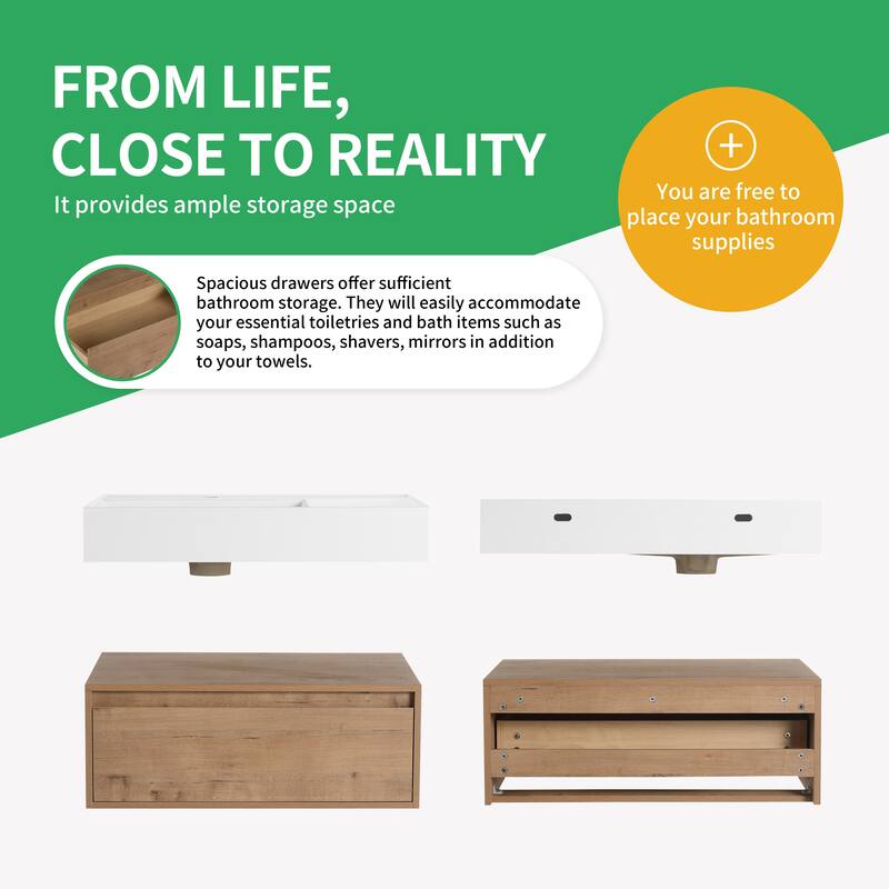 BNK 30/60 inch Floating Single/Double Sink Bathroom Vanity with Soft Close Drawer