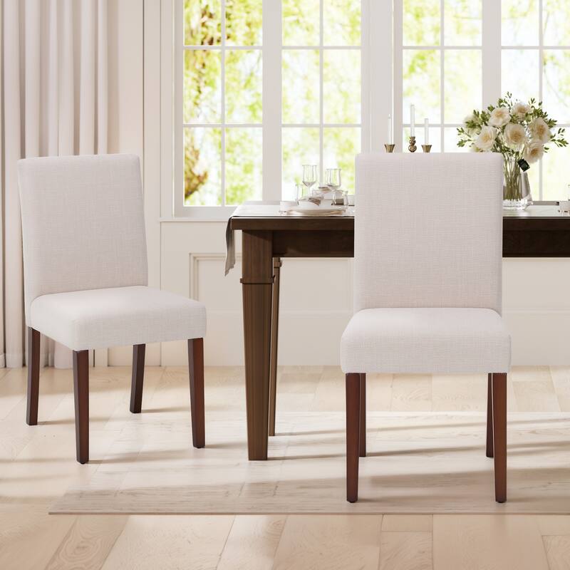 Set of 2 Modern Fabric Dining Chairs, Beige Upholstered Side Chairs with Wood Legs for Farmhouse