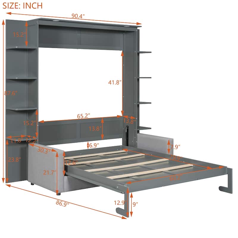 Queen Size Murphy Bed with Sofa, Space-Saving Wall Bed, Easy Pull-Out Design