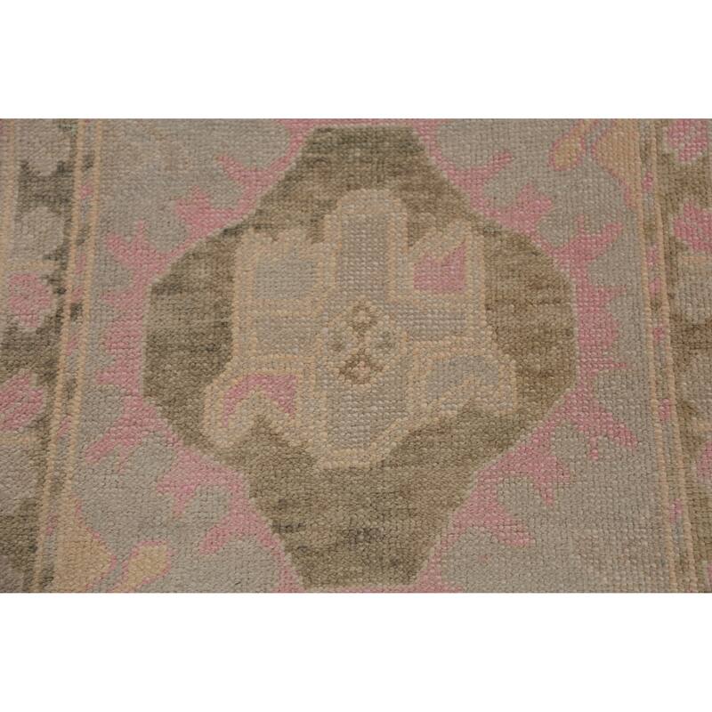 Hand Knotted Oriental 100% Wool Carpet Transitional Geometric Greys & Charcoal Oushak Runner Rug - 12' 11'' X 3' 5''