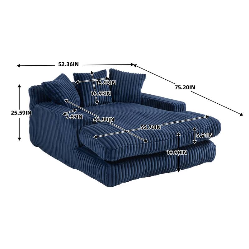 Corduroy lazy sofa bed Living room deep seat sofa with 3 back pillows