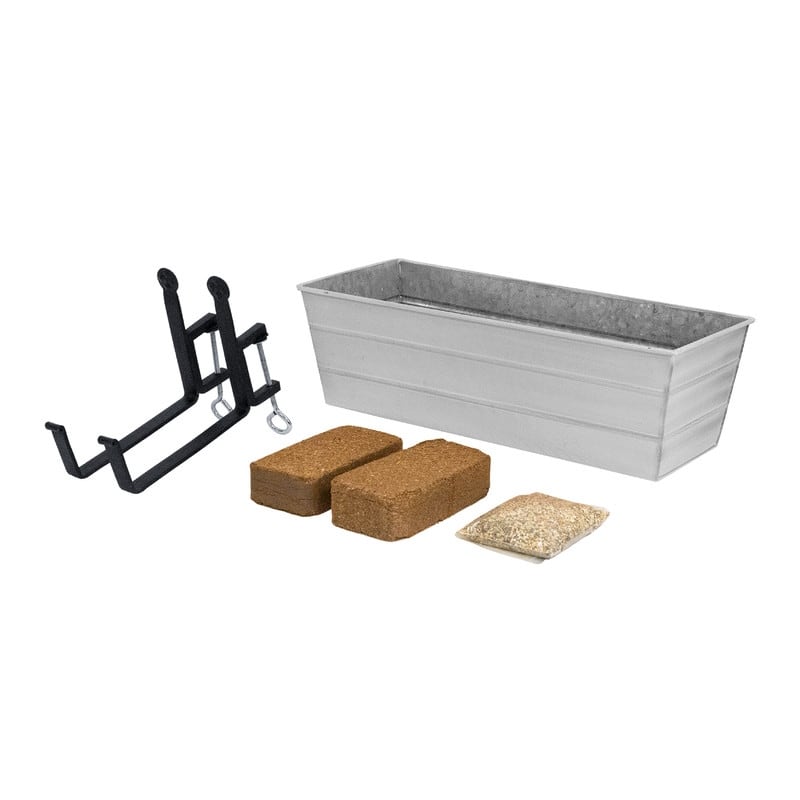 Achla Designs 24"W Medium Galvanized Steel/Wrought Iron Indoor Outdoor Bloom Box Garden Growing Kit With Clamp-On Brackets - White