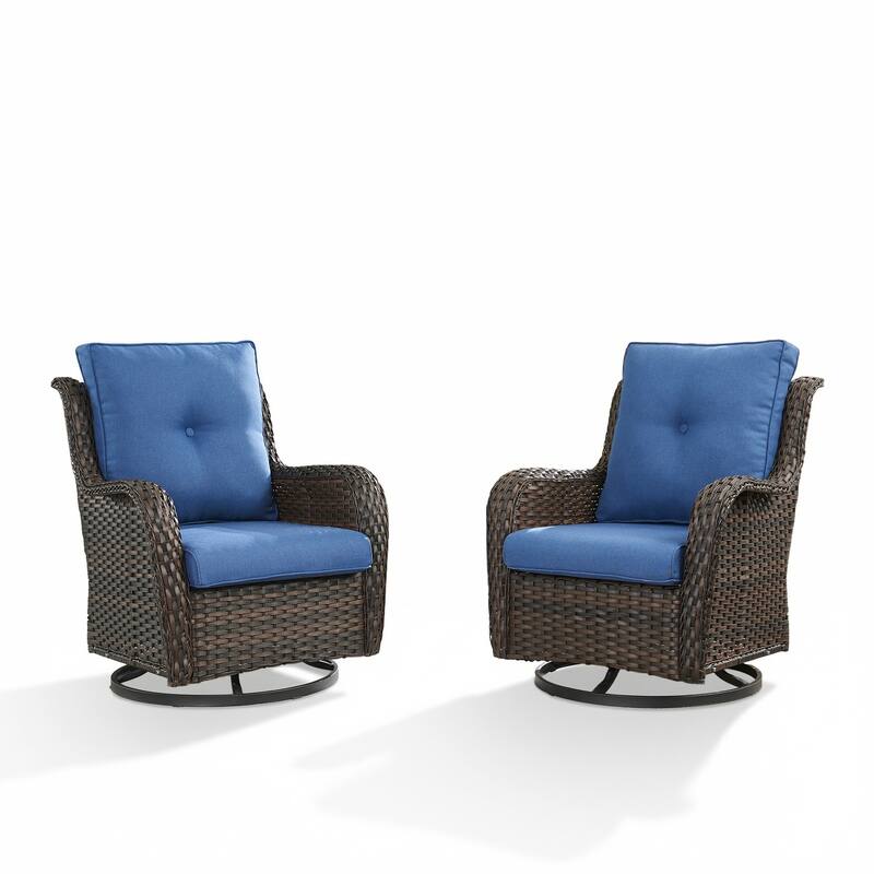 Pocassy Outdoor Wicker Glider Swivel Club Chairs (Set of 2) - Mix Grey