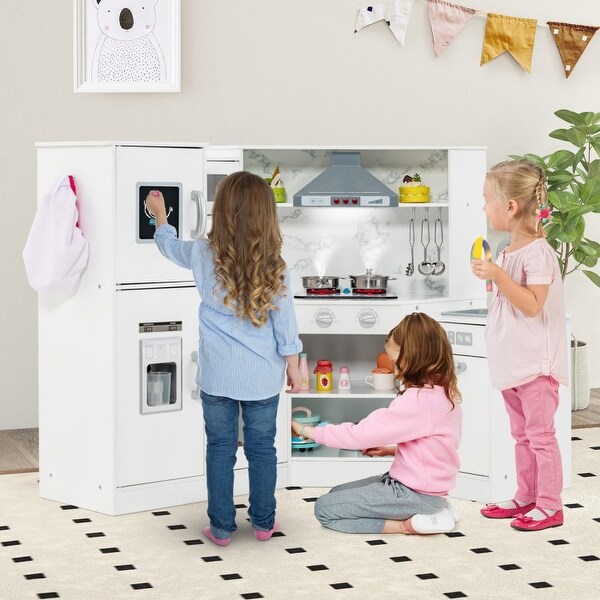 Corner Kids Play Kitchen Set with Lights, Ice Maker, Dishwasher