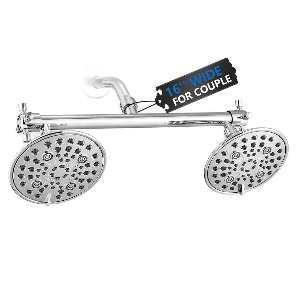 Double Shower Head with Built-in Valve, 6 Setting Dual Shower Head Design for Couple