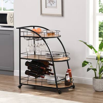 Black Industrial Mobile Bar Cart Serving Wine Cart with Wheels