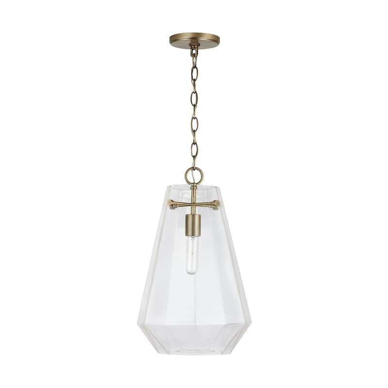Lee 1-light Hanging Pendant w/ Clear Prismatic Glass - Aged Brass