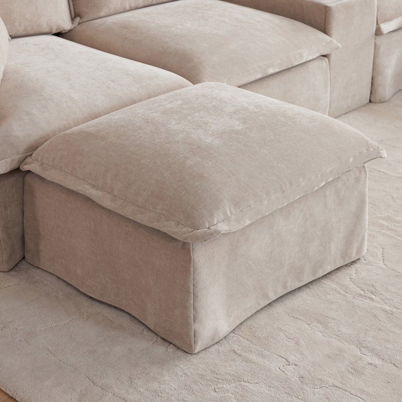 Sectional Sofa With Movable Ottoman And Console,Cup Holder,Wide Seat,U Shaped Couch,Chenille Sofa With Usb Charger