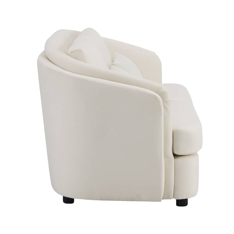 Beige Linen Loveseat With 2 Toss Pillows