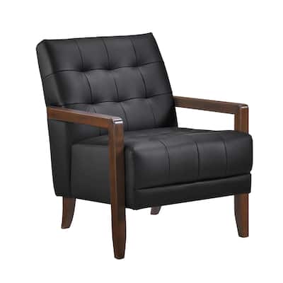 Modern Style Accent Chair Leather Upholstered Tufted Detail Walnut Finish Wood Furniture 1pc