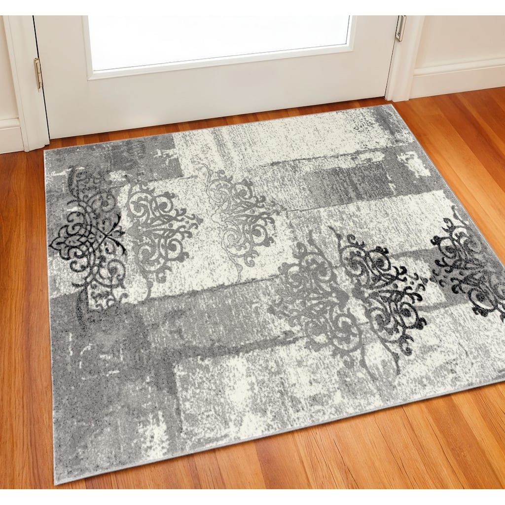 HomeRoots Damask Abstract Square Area Rug - 27.00 in. x 24.00 in. x 0.30 in.