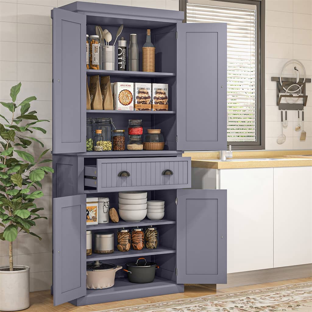 72" Freestanding Kitchen Pantry Cabinet w/ Drawer,3 Adjustable Shelves
