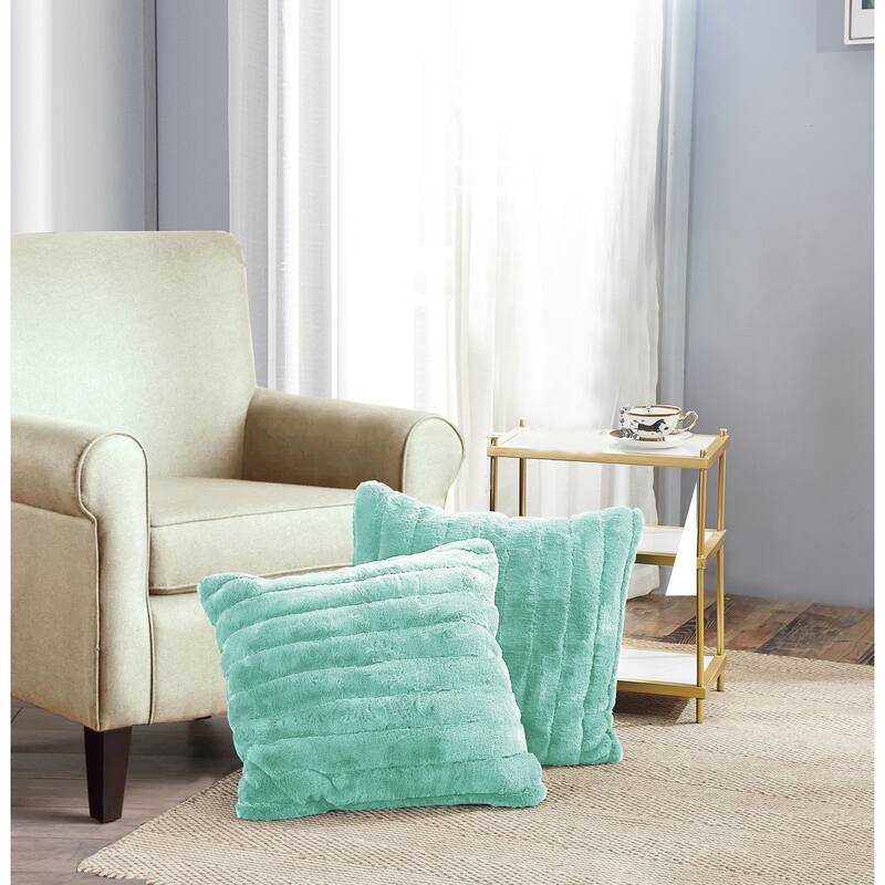 Serenta SuperMink Solid Color Throw Pillow Shell Cushion Cover Set - 26" x 26" - Bleached Aqua - Set of 2