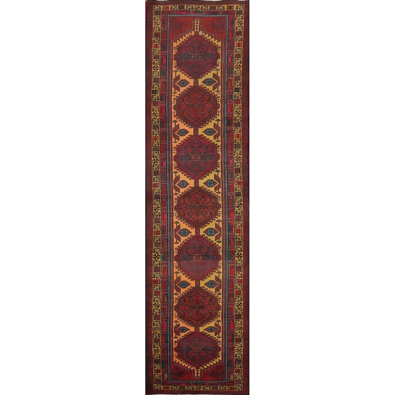 Hand Knotted Oriental 100% Wool Carpet Traditional Tribal Red Ardebil Runner Rug - 14' 7'' X 3' 6''
