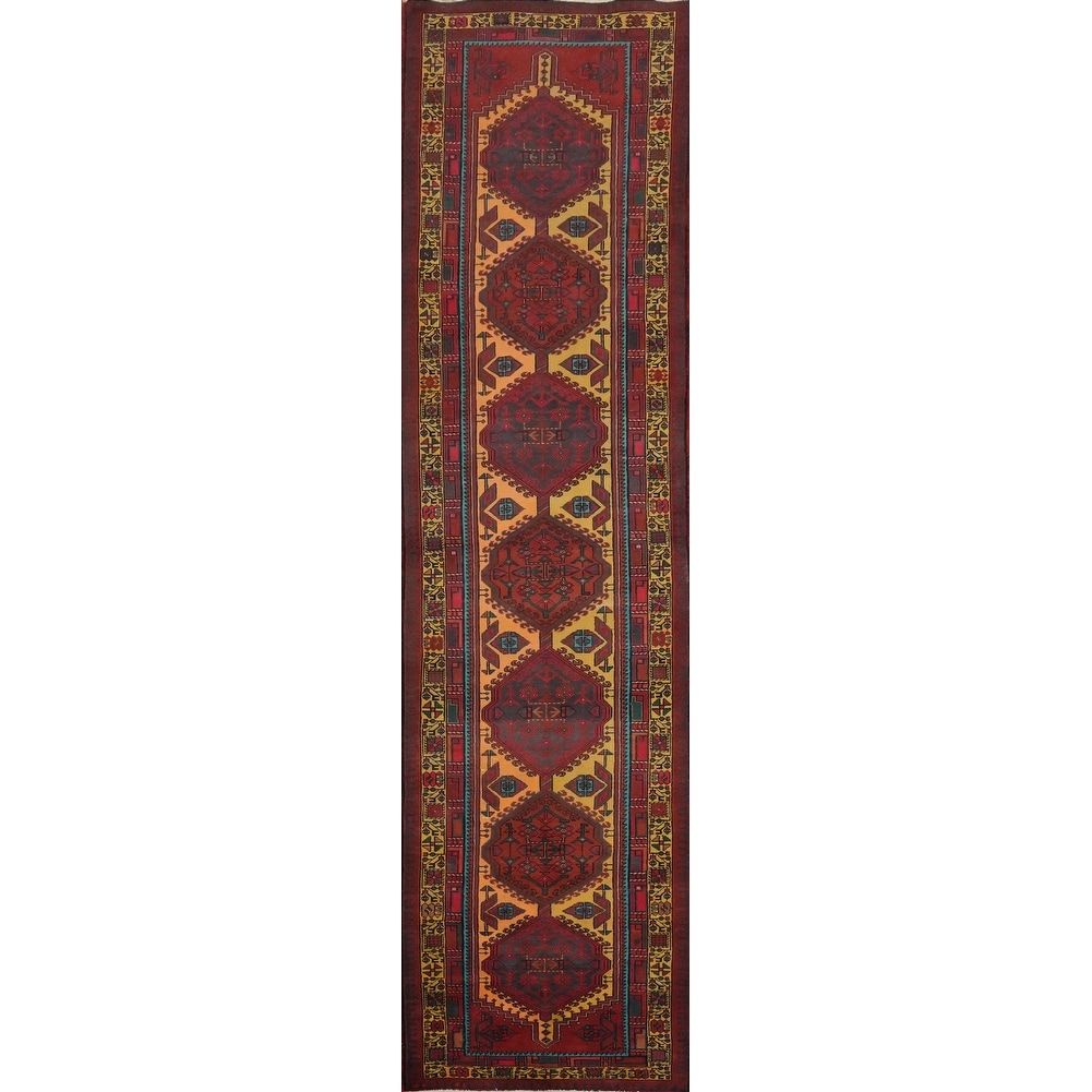 Hand Knotted Oriental 100% Wool Carpet Traditional Tribal Red Ardebil Runner Rug - 14' 7'' X 3' 6''