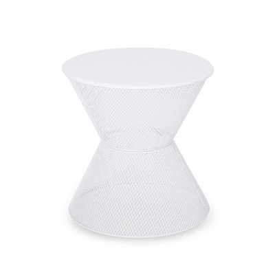 Nian Outdoor Side Table, Matte White Iron, Hourglass Shape, 18 Inch