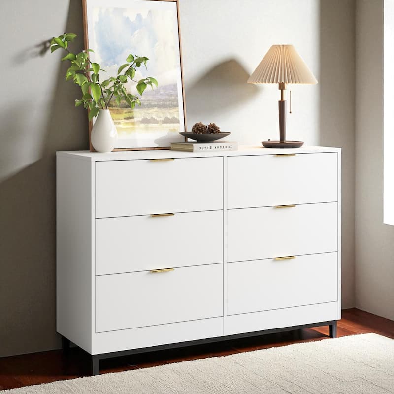 Modern 6 Drawer Dresser, 47" Wide Storage Cabinet, Wooden Chest of Drawers for Bedroom and Entryway