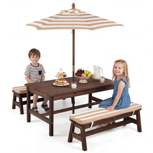 slide 2 of 10, Gymax Kids Picnic Table Outdoor Wooden Table & Bench Set with Coffee