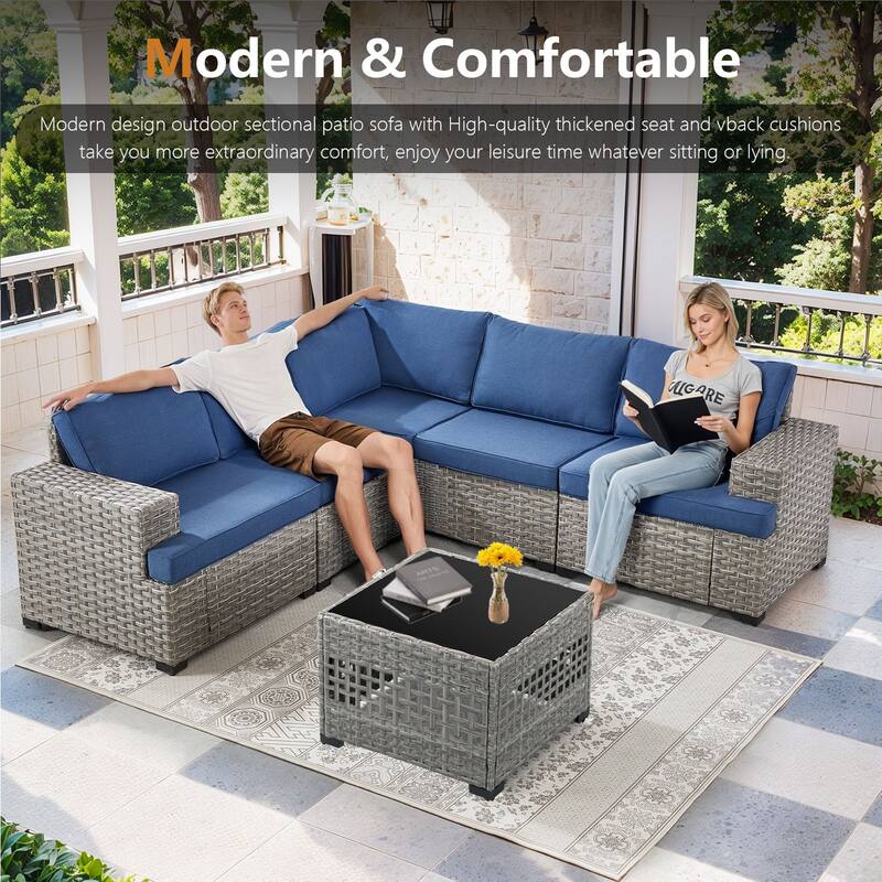 Pocassy Outdoor Sectional Sofa Patio Furniture Sets with Thickened Cushions