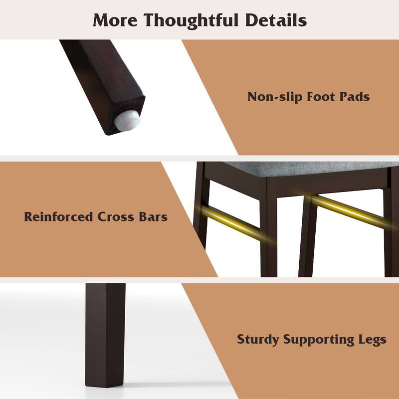 Seet of 2 Coffee Rubber Wood Dining Chairs with Linen Padded Seats and Backrests - 16" L x 20" W x 36" H