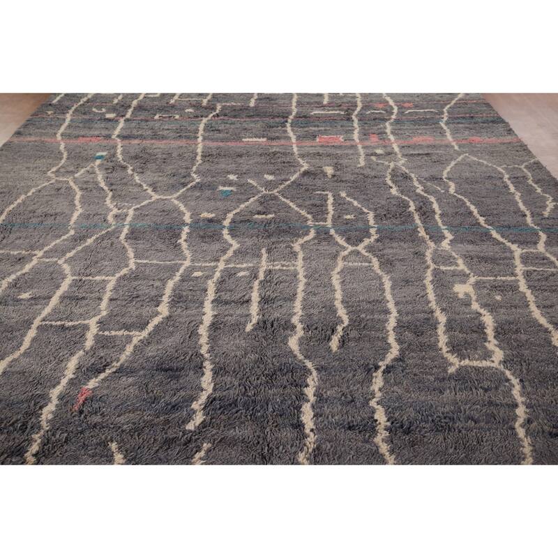 Grays & Blues Moroccan Area Rug Hand-Knotted Wool Carpet - 9'1" x 13'0"