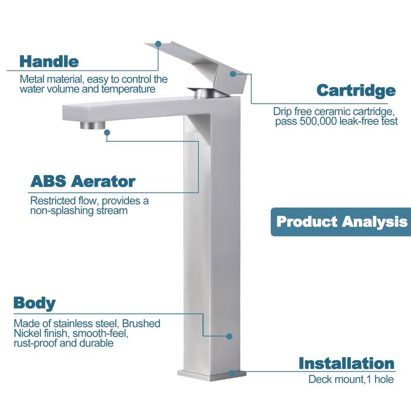 WOWOW Single Handle Single Hole High Arc Bathroom Vessel Faucet