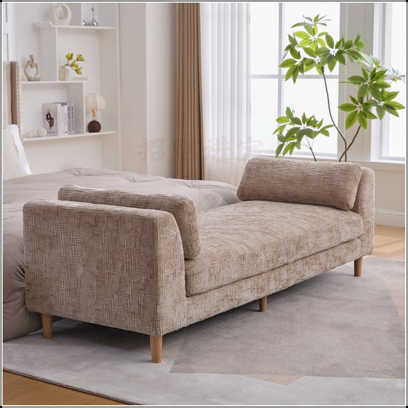 83.1"Wide Chenille Upholstered End of Bed Bench with Armrests