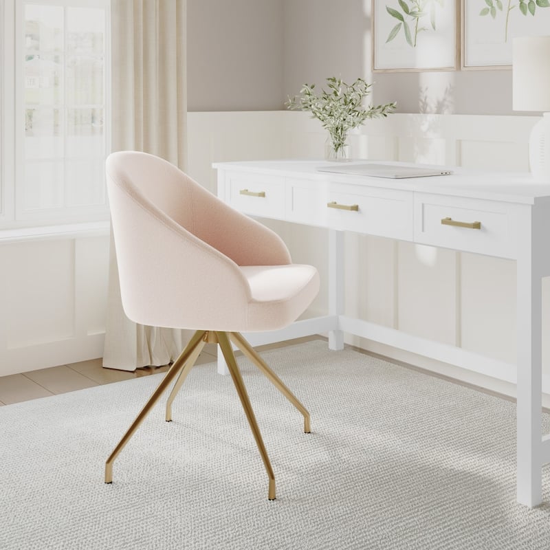 Martha Stewart Upholstered Stationary Swivel Home Office Chair - Conch Shell Fabric/Polished Brass Frame