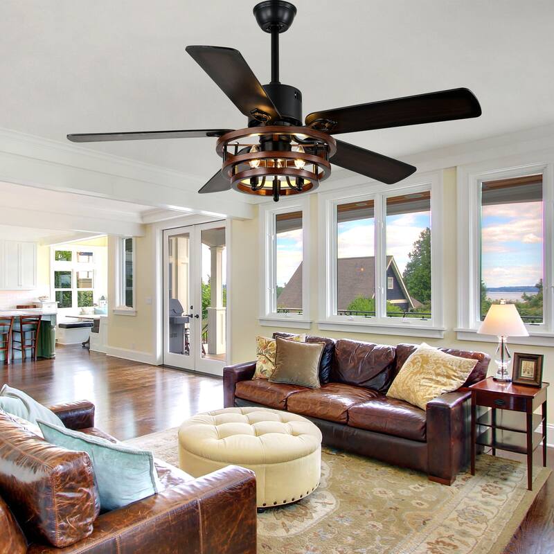Bella Depot 52" Rustic Cage Ceiling Fan with Light and Remote 6-Speed Reversible Fan