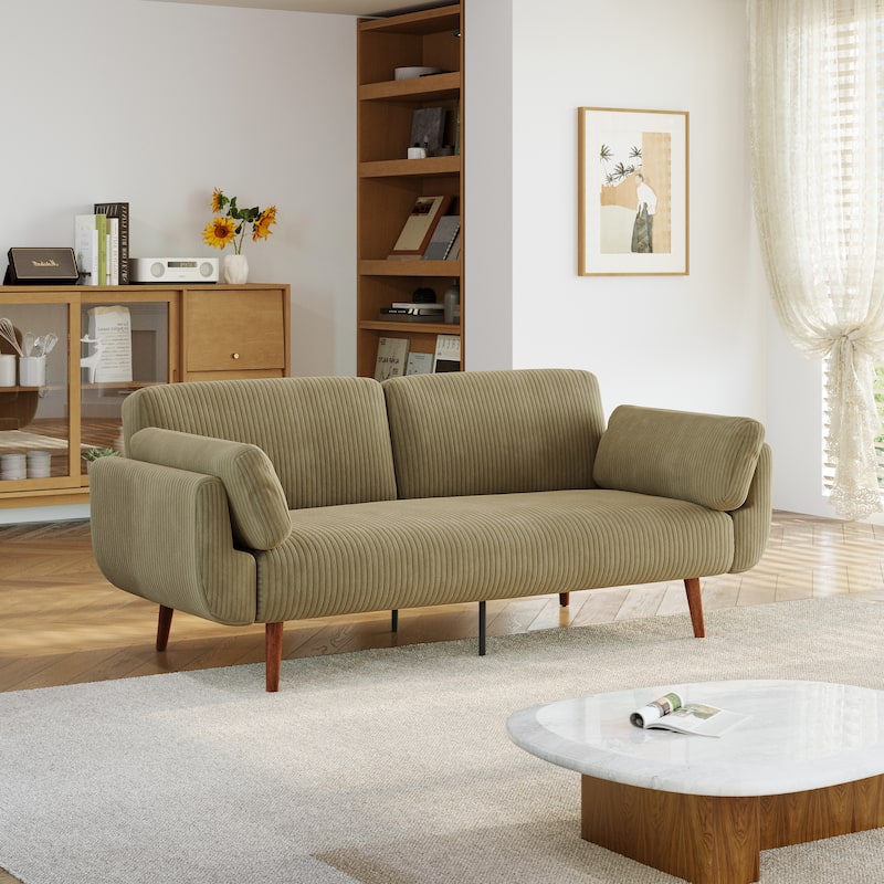 73" W Upholstered Corduroy Convertible Sleeper Sofa Bed with Pillows