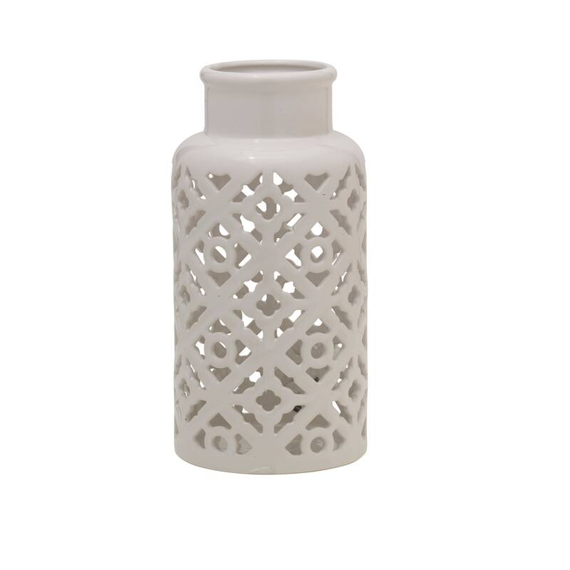 Elements White Pierced Ceramic Vase, 5X11 Inch