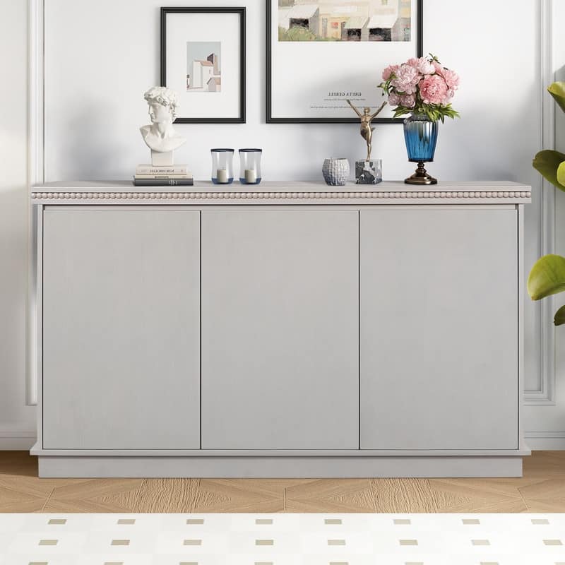 Framehouse 3-Door Wooden Cabinet with Adjustable Shelves Stylish Storage Solution for Home or Office - Gray