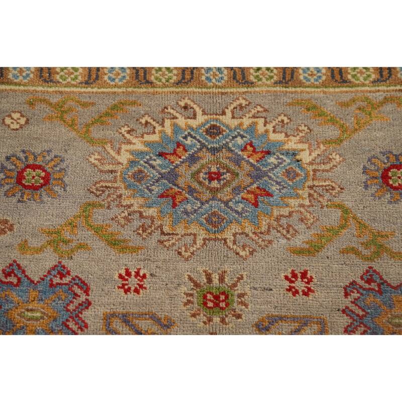 Geometric Red Kazak Accent Rug Hand-Knotted Wool Carpet - 3'2" x 4'8"
