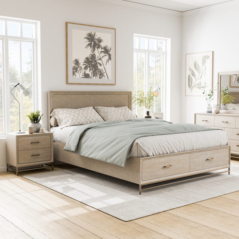 Furniture of America Drayden Transitional Oak Solid Wood 2-Piece Bed and Nightstand Bedroom Set - Queen
